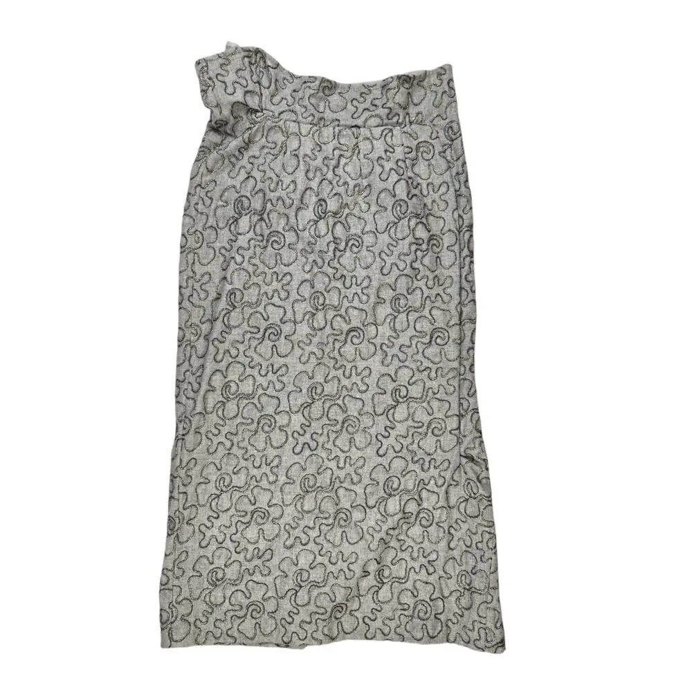 Comme Des Garcons Vintage Skirt Size Small Wool Midi Gray Embroidered Floral